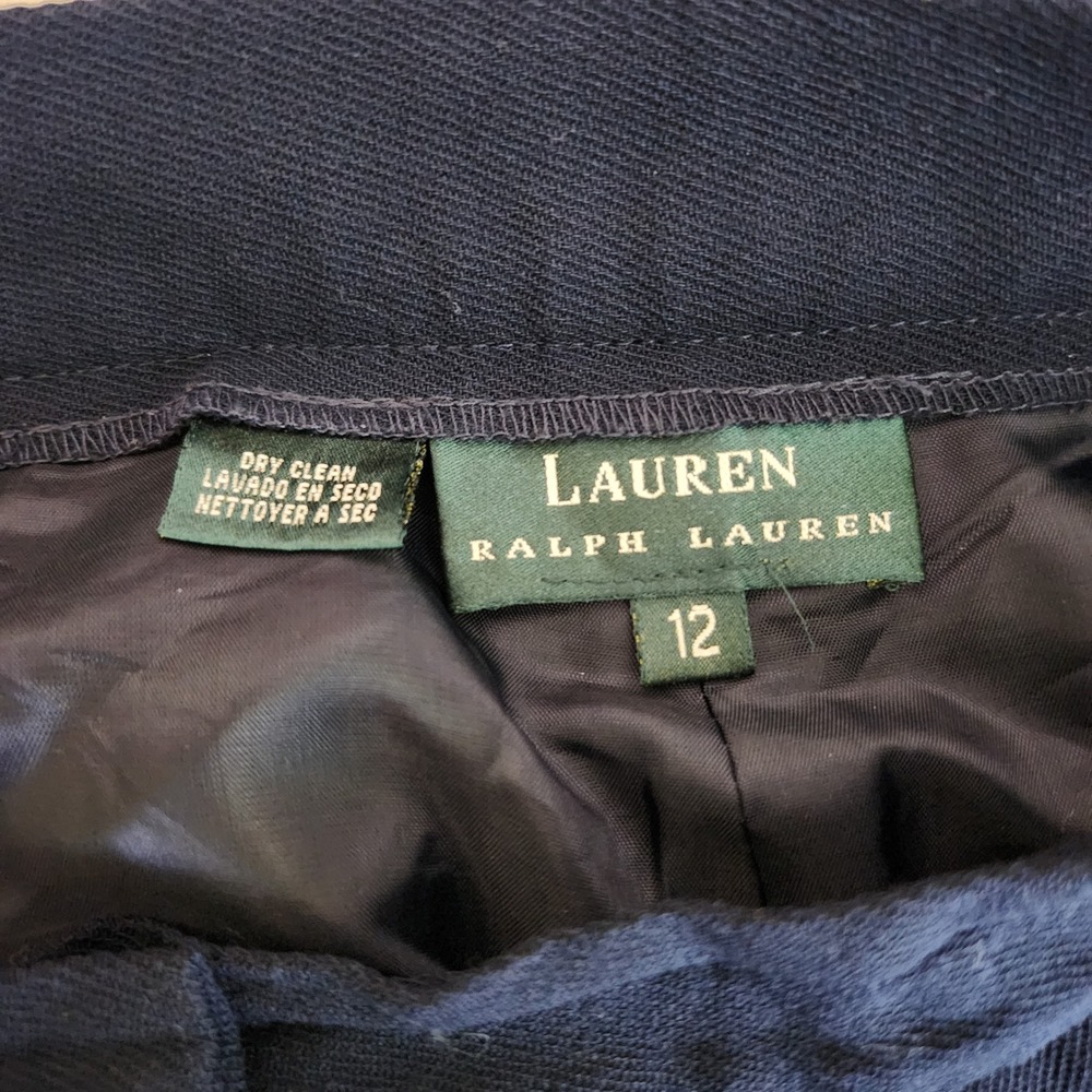 Lauren Ralph Lauren Dress Pants Navy Blue Worsted Wool Wide‎ Leg Cuffed Size 12 - Picture 9 of 9
